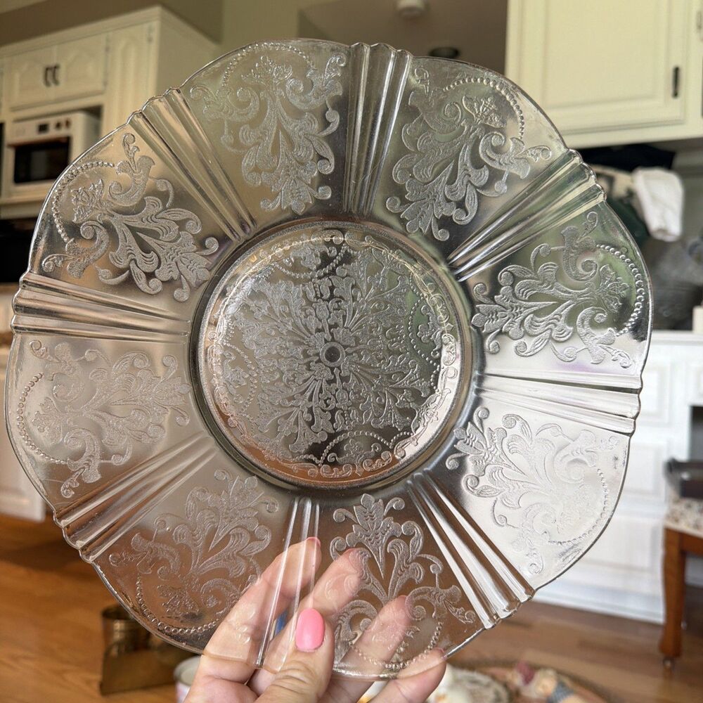 MACBETH EVANS AMERICAN SWEETHEART PINK DEPRESSION GLASS PLATTER/SALVER 11 3/4”